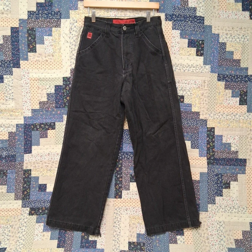 y2k Jnco Black Denim‎ Jeans Size 29x30 Gothic Spellout Double Back Pockets Wide